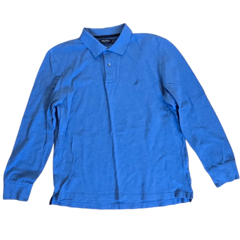 Nautica Men's Classic Long Sleeve Blue Polo Shirt